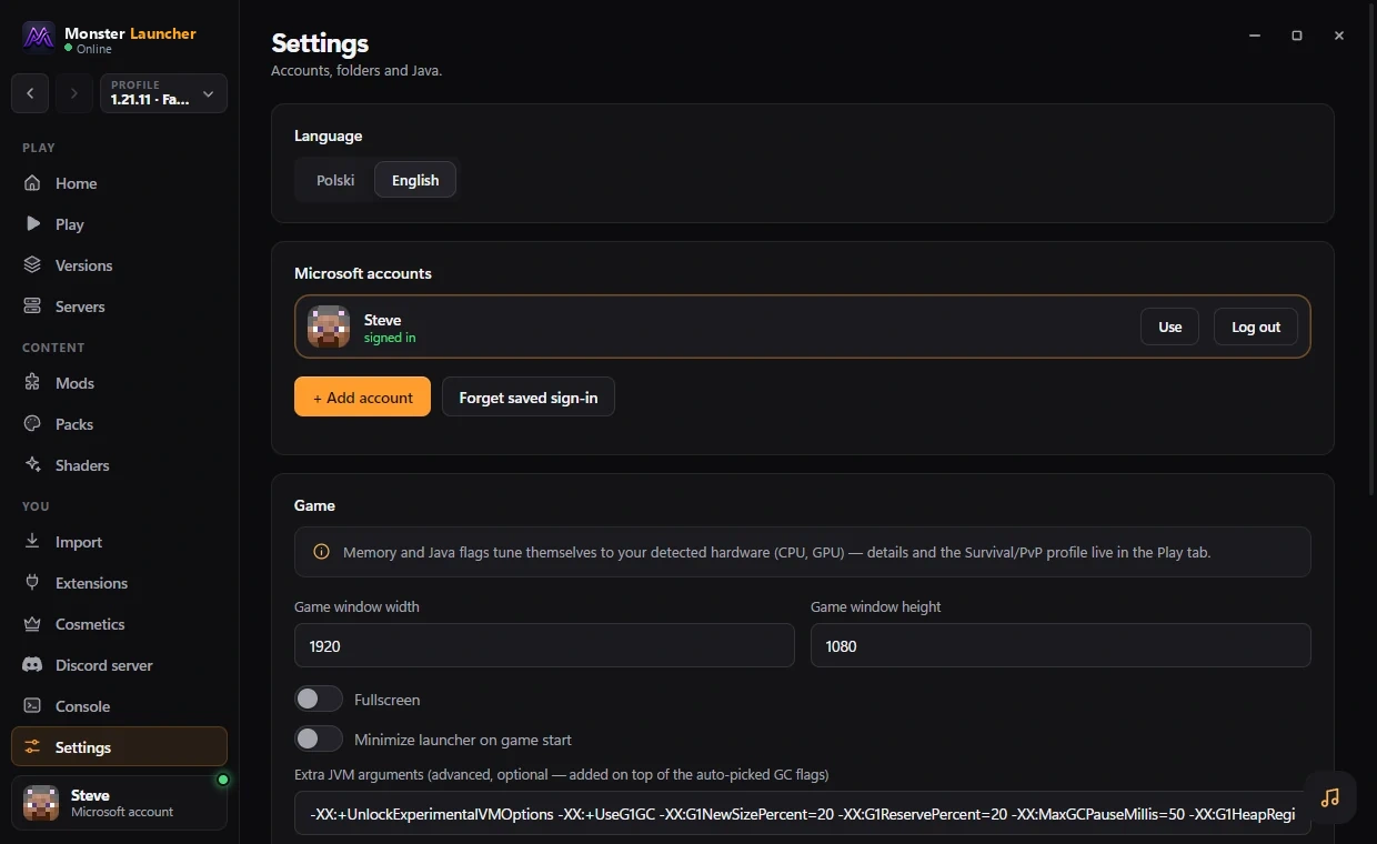 Monster Launcher — Settings